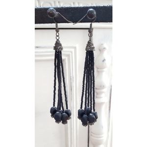 Handmade Black Beaded Dangle Earrings